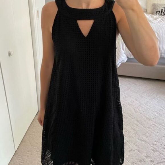 HOPE & HARLOW Mini Mod Swing Dress Sz 10 A-Line Black Knit Eyelet Retro Twee LBD - Picture 7 of 12